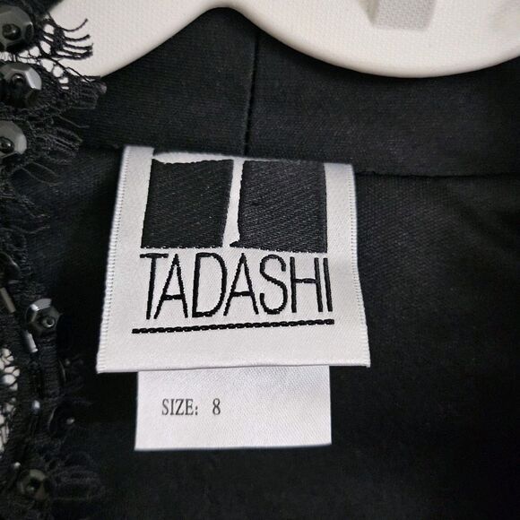 Tadashi Shoji Collection Jacket Wrap 8 Black Lace Overlay Floral Sequin Beaded - Picture 2 of 9